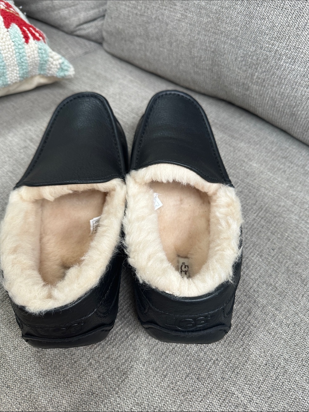 UGG Black Leather Mule with Cream Shearling Collar